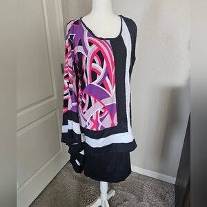 Abstract Patterned Dress with Pink and Purple Accents